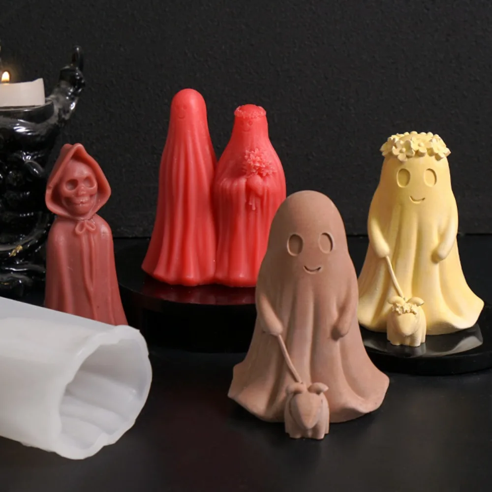 Halloween Ghost Silicone Candle Mold Doll Shape Resin Mold DIY Skull Wizard Candlestick Plaster Gothic Decor