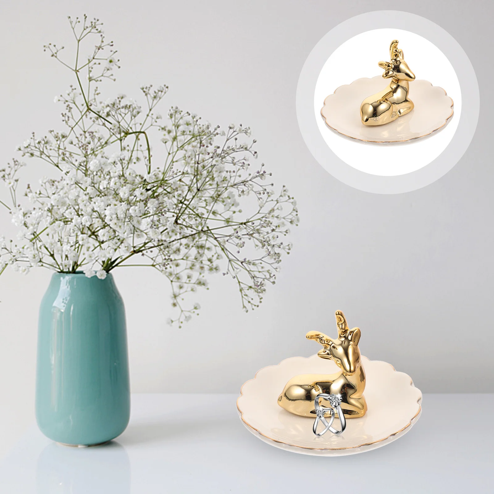 

Ceramic Jewelry Dish Tray Elk Design Exquisite Workmanship Sundries Storage Plate Birthday Present Ceramic Jewelry Plate