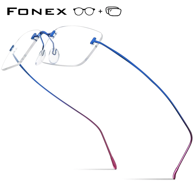 FONEX 프로그레시브 처방 안경, 맞춤형 광변색 근시 광학 렌즈 안경, 무테 안경, 티타늄 프레임 871 남성용