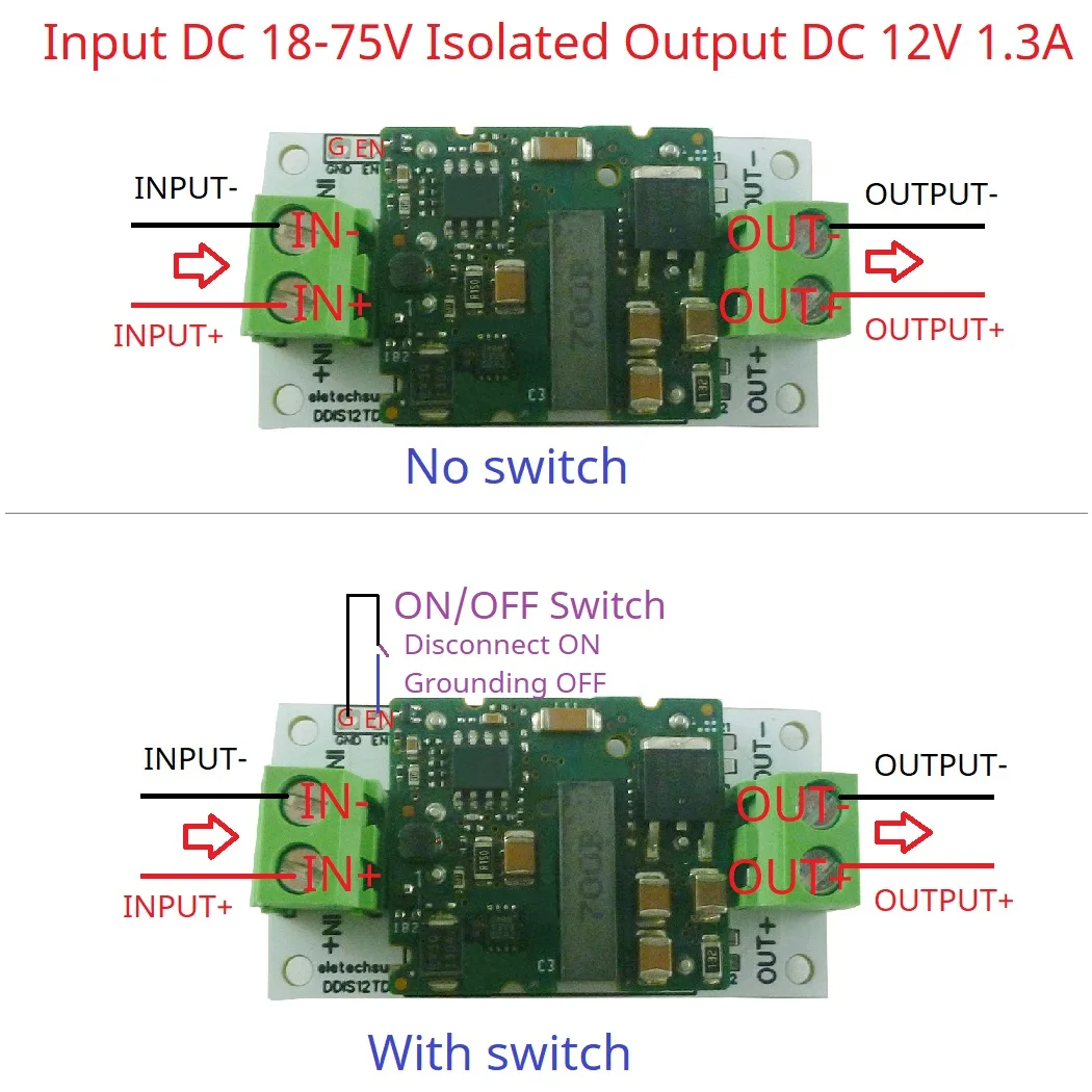 Electric Bicycle Isolated Regulated Power Module DC 36V 48V 60V to 12V 1.3A Step-Down DC-DC Converter Isolation Protection Board