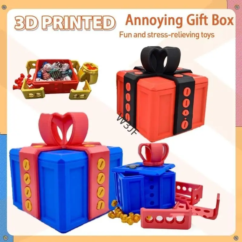 

W3JF Fun Gift Box Fun 3D Printed Gift Box with Screws Novelty Present Opening Quirky Box for Storing Trinkets Earphones