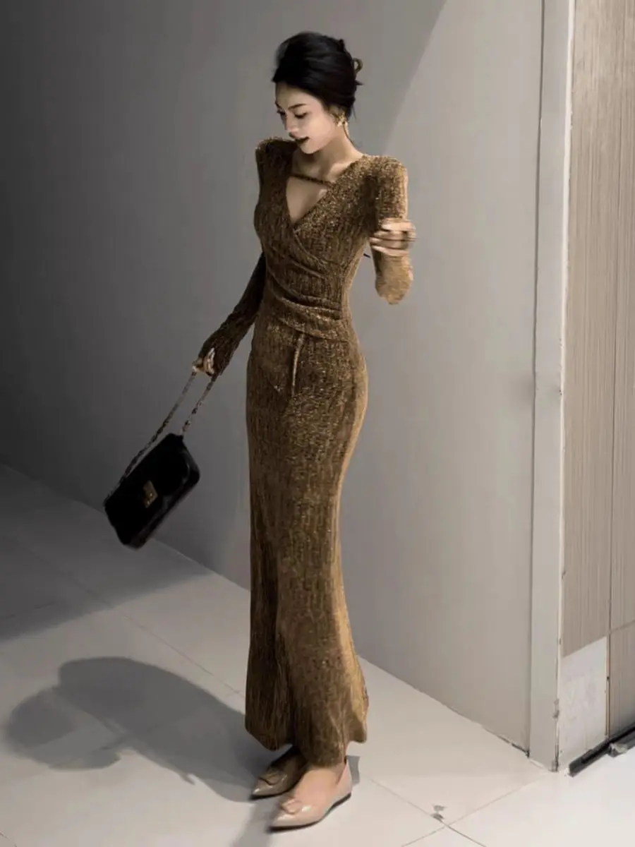فساتين نسائية على الطراز الكوري أنيقة مخملية على شكل جناح الخفّاش مطوي لطيف فني عتيق مطرز عصري أنيق شبابي #5