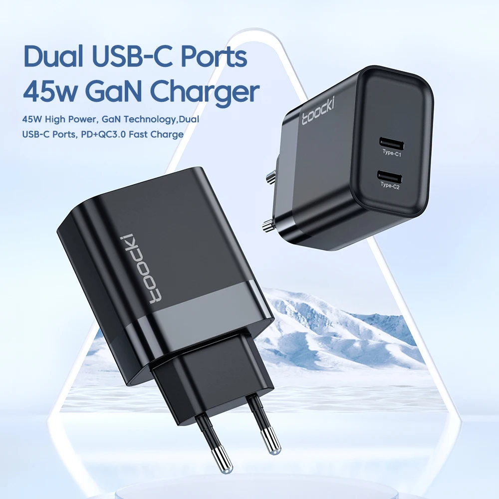 Toocki GaN 45W USB Charger PD QC 3.0 Fast Charger Quick Charger For iPhone 16 15 14 Pro Travel Phone Charger for Samsung S24 S23