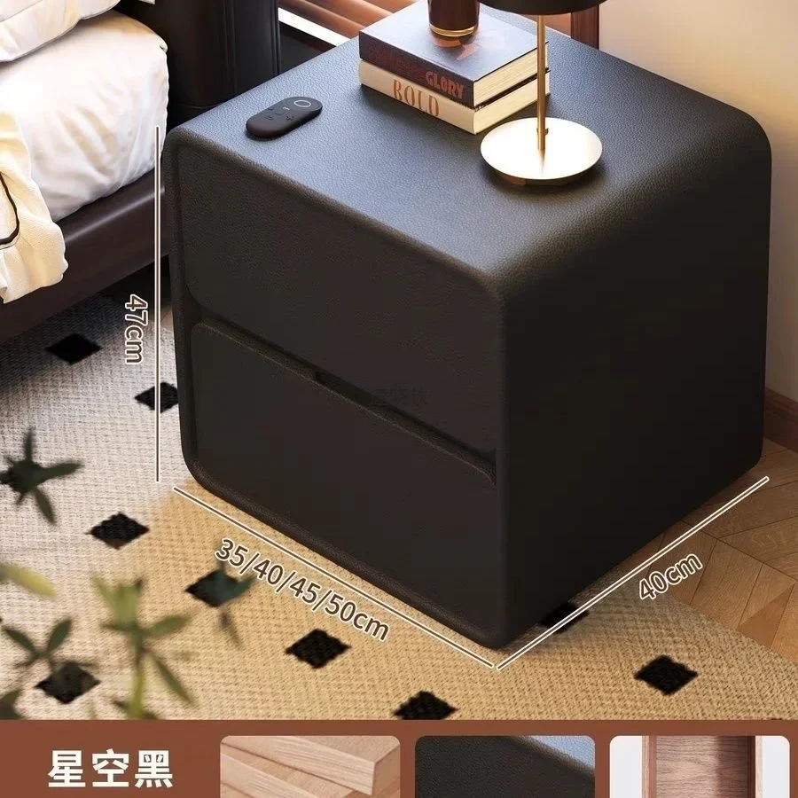 Modern simple light luxury small, bedroom home leather storage, bedside table, solid wood bedside table, ultra-narrow small