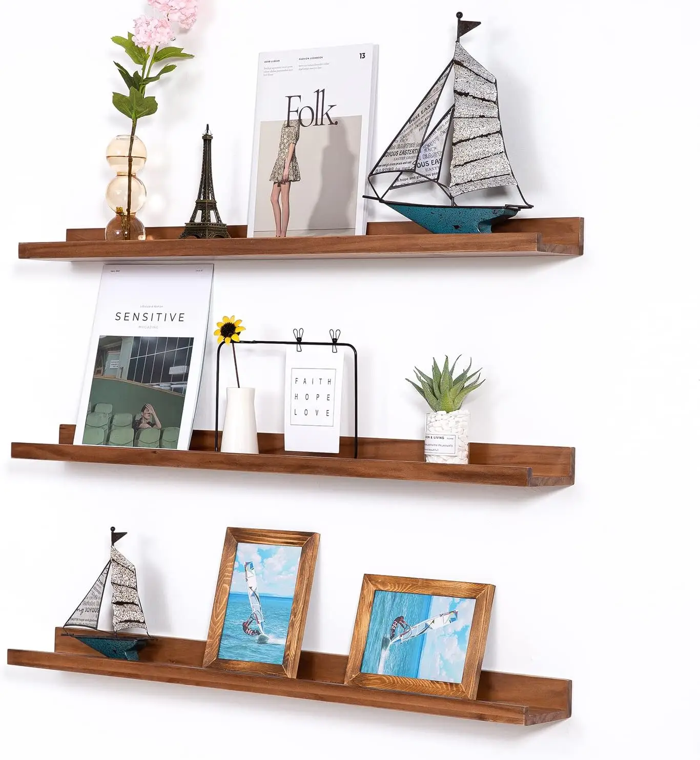 

36 Inch Photo Picture Ledge Shelf, Light Walnut Floating Wall Nursery Book Shelves Floating Bookshelf for Kids Bedroom Bathroom