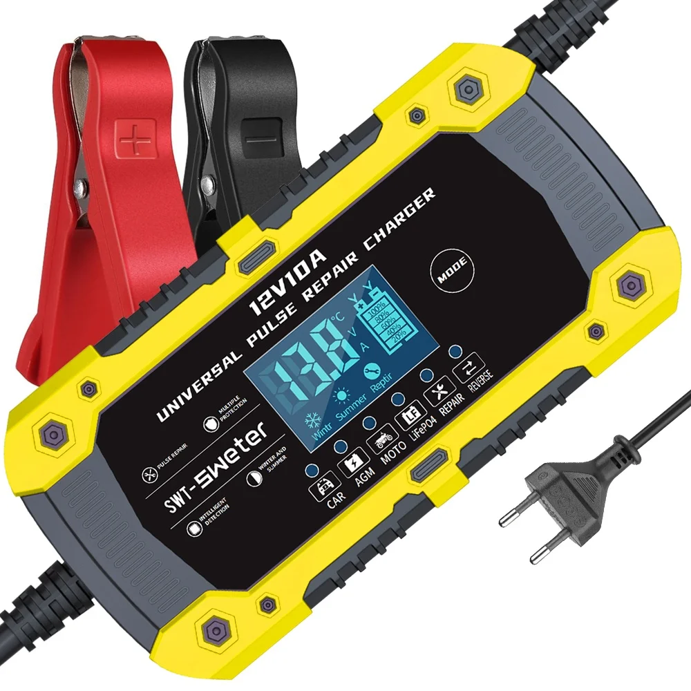 الاتحاد الأوروبي التوصيل 12 فولت 10A SWT-1880 شاحن بطارية السيارة لبطاريات دراجة نارية السيارات شحن سريع Lifepo4 AGM هلام الرطب الرصاص الحمضية