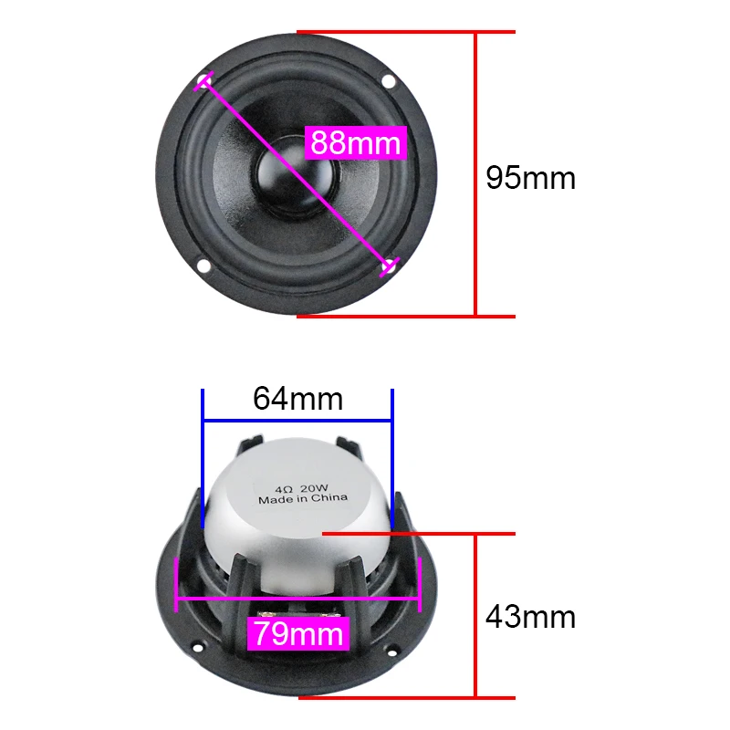 GHXAMP 3.5 pollici 95mm auto Full range altoparlante Midrange 25Core cono di carta al neodimio suono chiaro piacevole 4OHM 20W 91Hz ~ 20KHz 1 pz