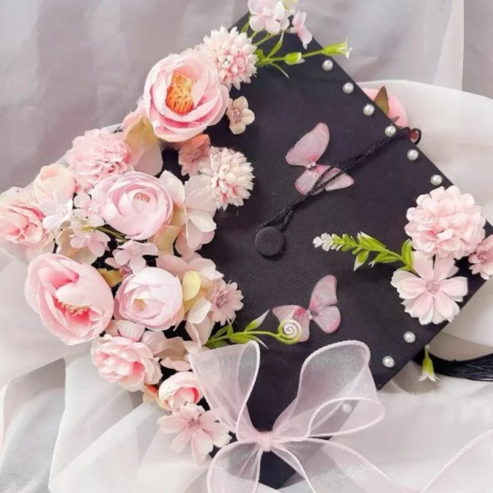

Doctor DIY Flowers Graduation Cap Master Bachelor Trencher Cap Material Package Charm Ornament Fringe Mortar Board University