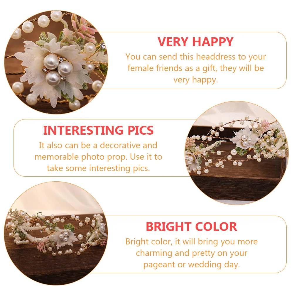 

1pc Pearl Hair Accessories Bands Pink Leaf Wreath Bride Headwear Women Headdress Hair Decoration Photoshoot Props Party Gifts