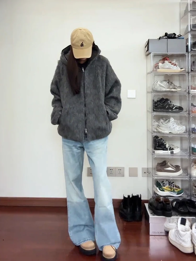 

Мужской кардиган с капюшоном, вязаный свитер-жакет в стиле кэжуал, высококачественная верхняя одежда Cleanfit для зимнего сезона, с длинными рукавами, из полиэстера.