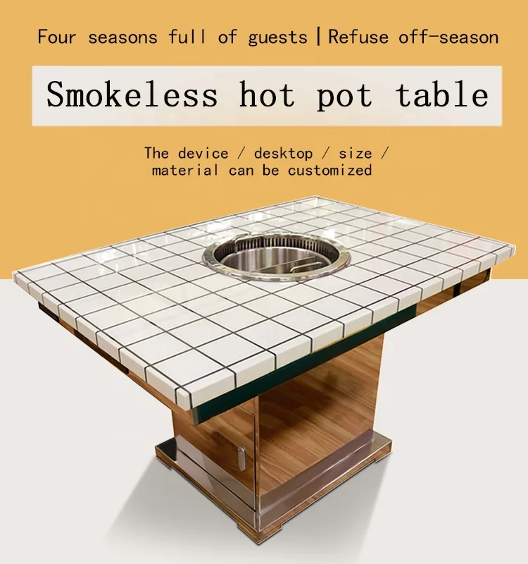 Restaurant Tables Commercial Hot Pot Table Under Smoke Exhaust Restaurant Marble Hot Pot Table