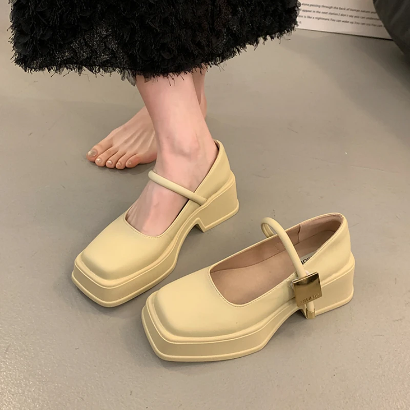 Women's Single Shoes Spring New Thick Sole Waterproof Table Thin Belt Mary Jane Shoes Casual Comfort Sweet Lolita Shoes