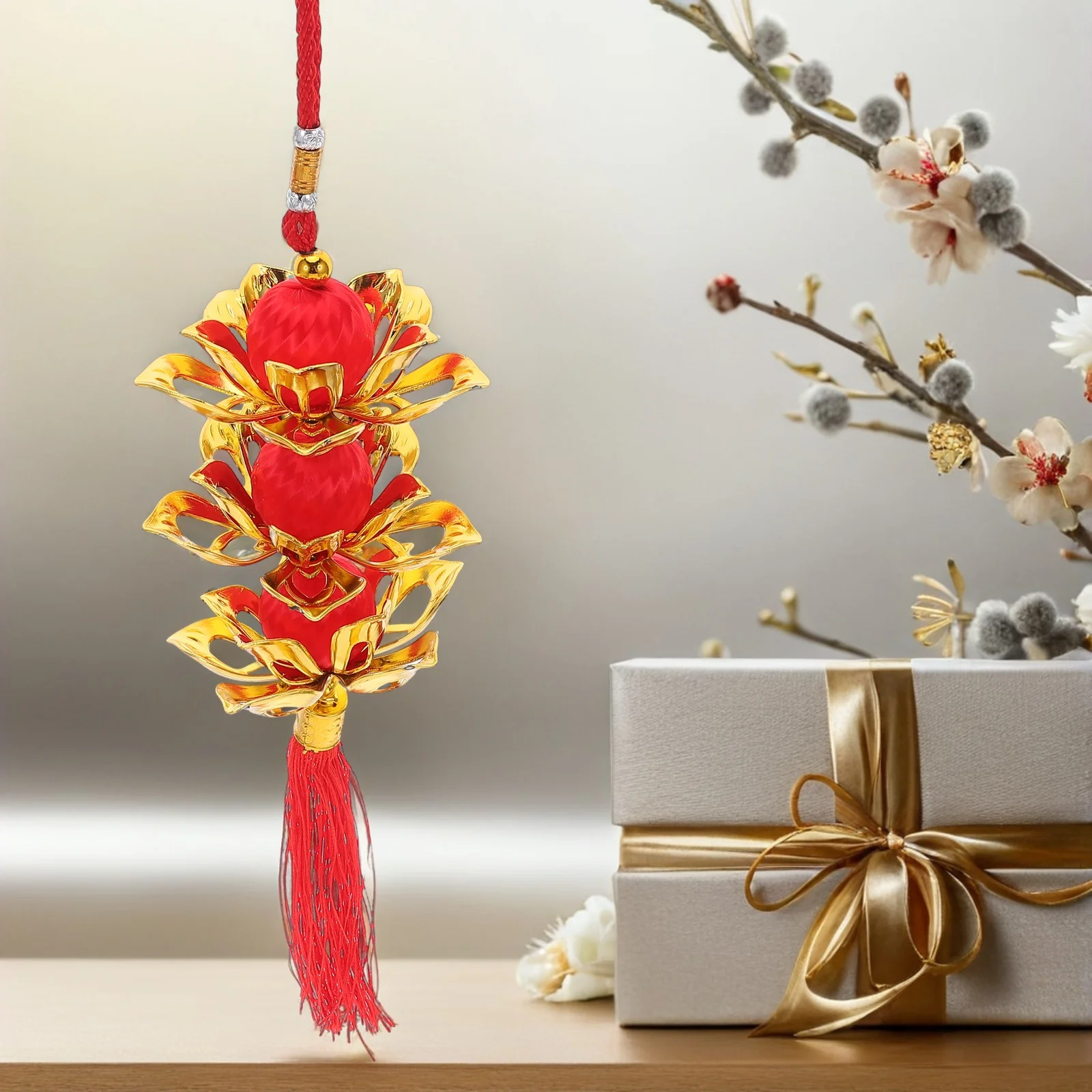 Festival de Primavera flor de loto linterna borla colgante rojo adorno colgante decoración de Año Nuevo colgante decoración de fiesta en casa