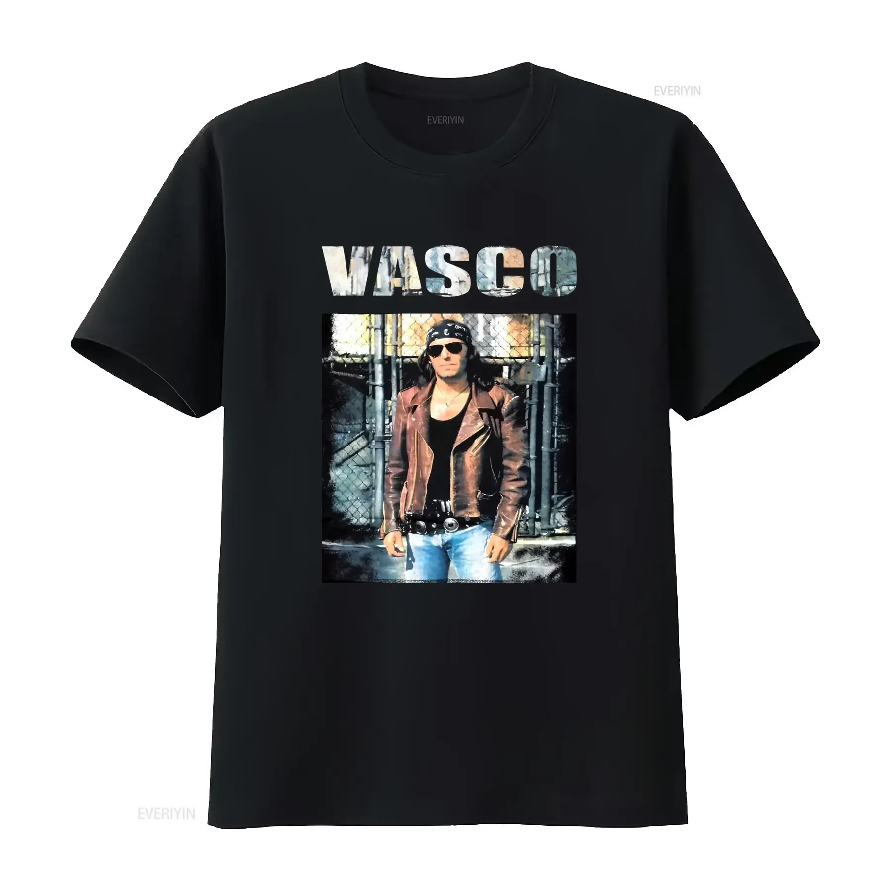T-shirt original vintage Vasco Rossi 1993 col rond décontracté tissu légèrement extensible coupe régulière vintage