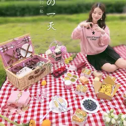 Vine woven outdoor picnic basket, willow woven portable hand-held melon and fruit basket, countryside outing with cutlery basket
