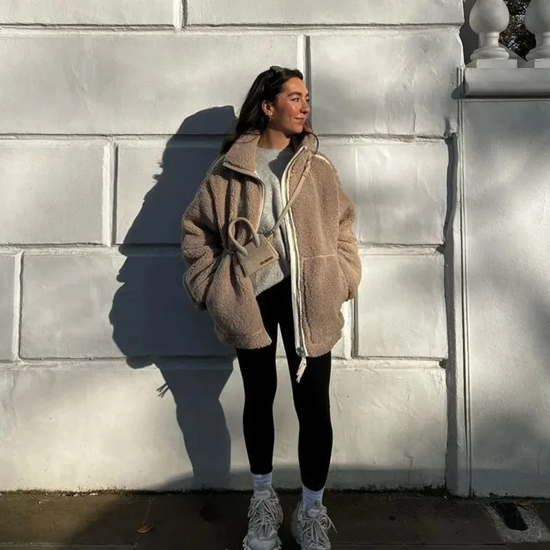 

Зимняя теплая утепленная куртка, двусторонняя одежда, двусторонние бархатные флисовые пальто, флисовые куртки, женское свободное теплое флисовое пальто