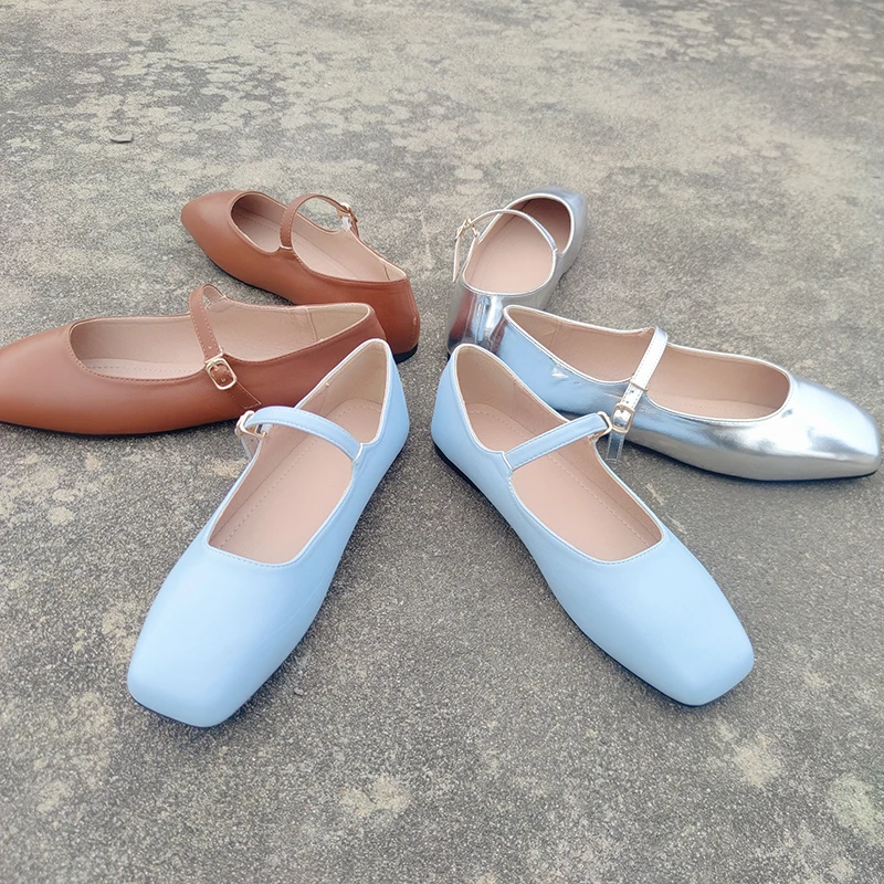 Fashion Flats shoes woman 2024 trend luxury designer Square Toe Ballet pink Shoes Mary Jane Casual Buckle Strap Female Shoes