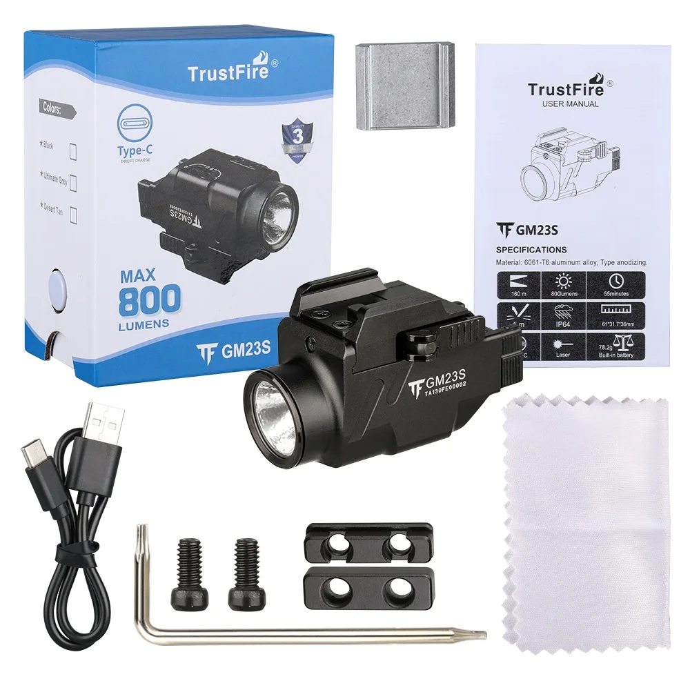 TrustFire GM23S 2-in-1 Tactical Flashlight And Laser Pointer 800LM Quick Release 20mm Picatinny Rail Mount Rechargeable Light