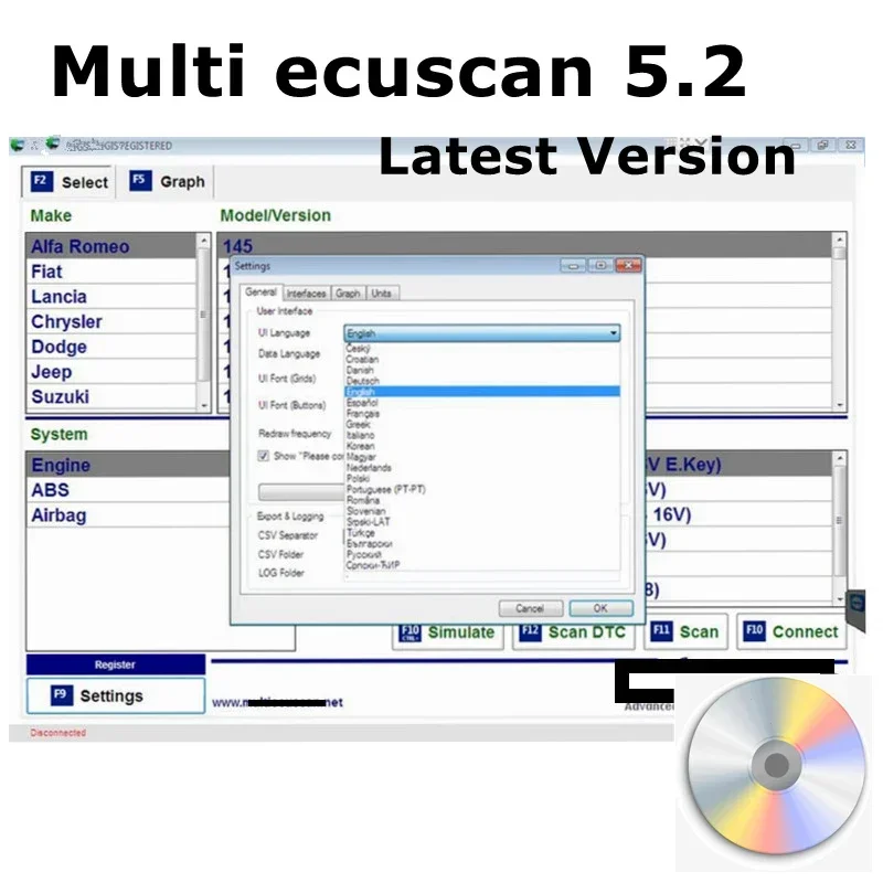 Newest for Multiecuscan V5.2 Registered Unlimited Keygen for Fiat Scanner Multi Ecu Scan Work for ELM327 OBDII Diagnostic Tool