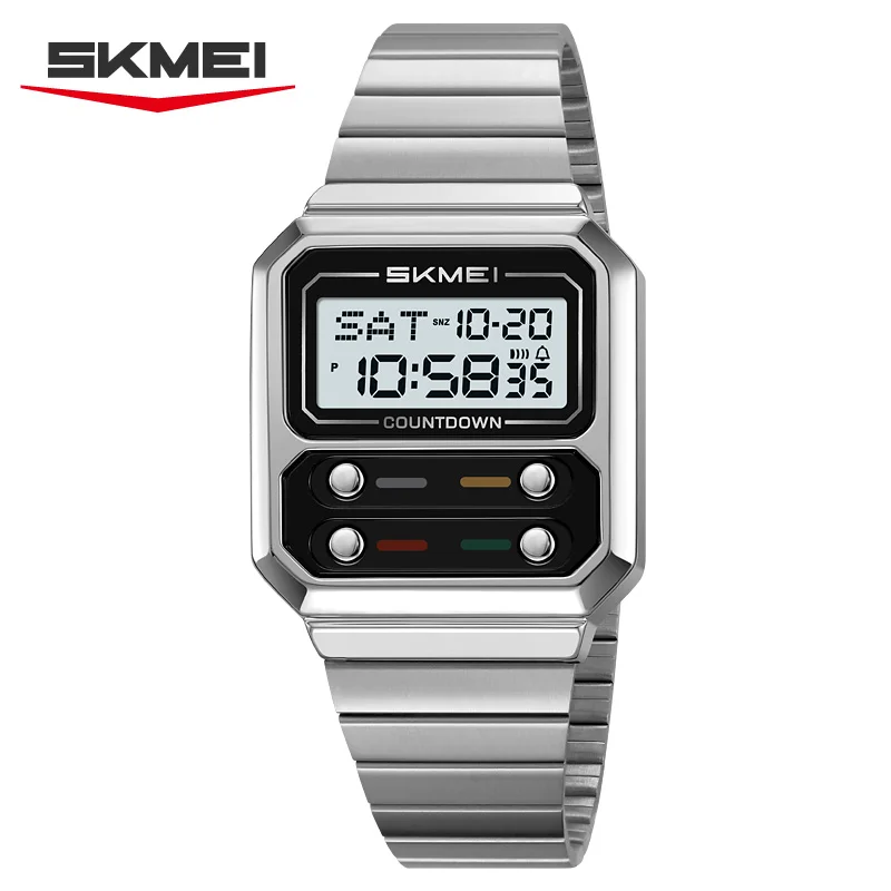 Reloj Digital SKMEI 2448 de lujo de acero inoxidable Para Hombre, Relojes de pulsera impermeables con cuenta atrás a prueba de golpes Para Hombre, Relojes Para Hombre