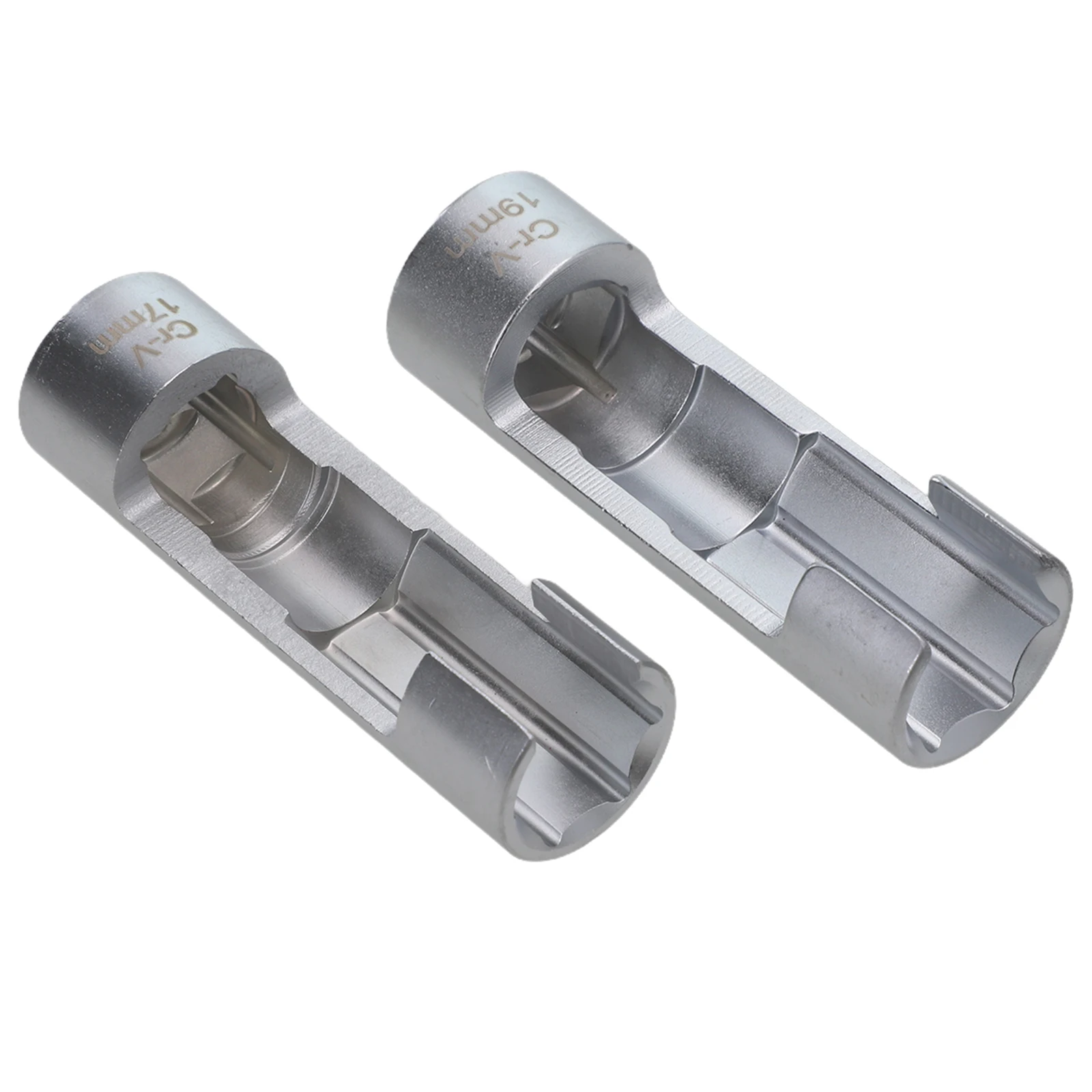 2PCS 1/2 Diesel Injector Fuel Line Socket Wrench Oxygen Sensor Wrench 17/19mm Silver Chrome Vanadium Steel Hand Tools