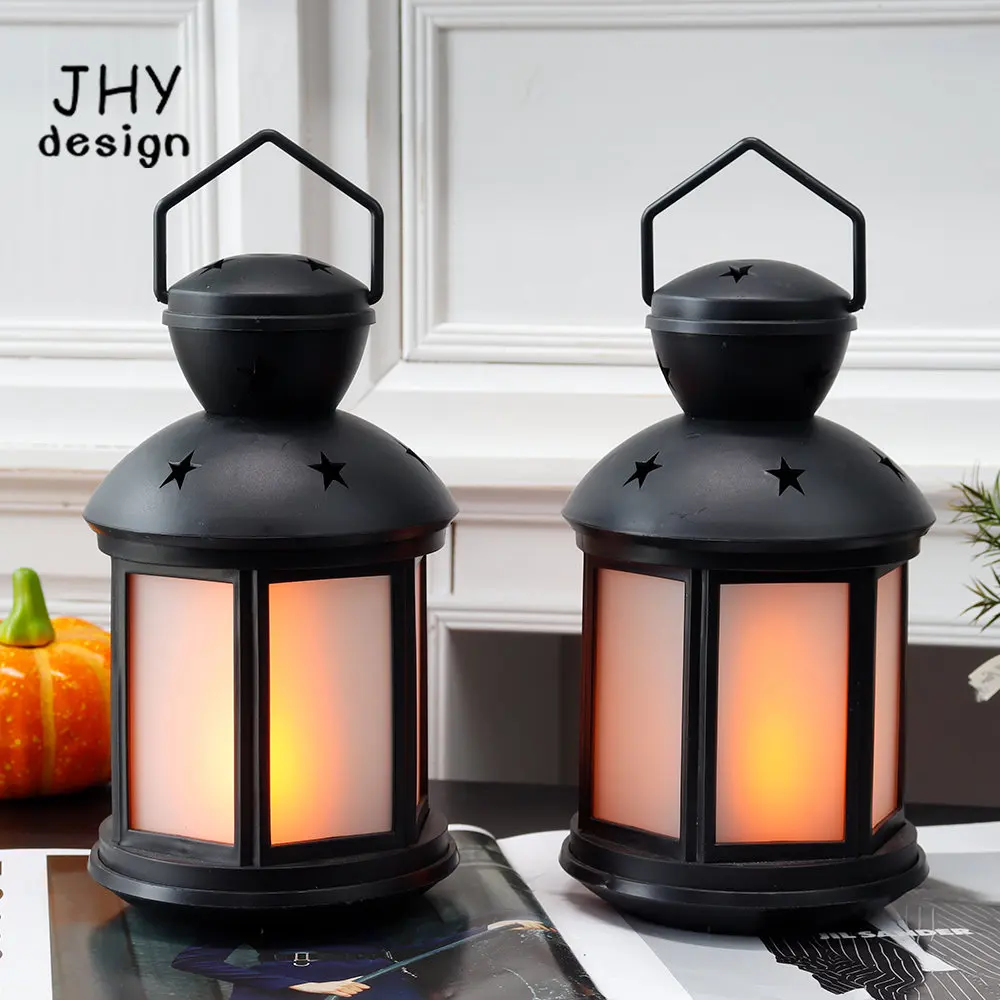 2Pcs Plastic Table Lamp Candle Holder Lantern Black Battery Powered Lamp Balcony Garden Hallway Indoor Outdoor Home Decor