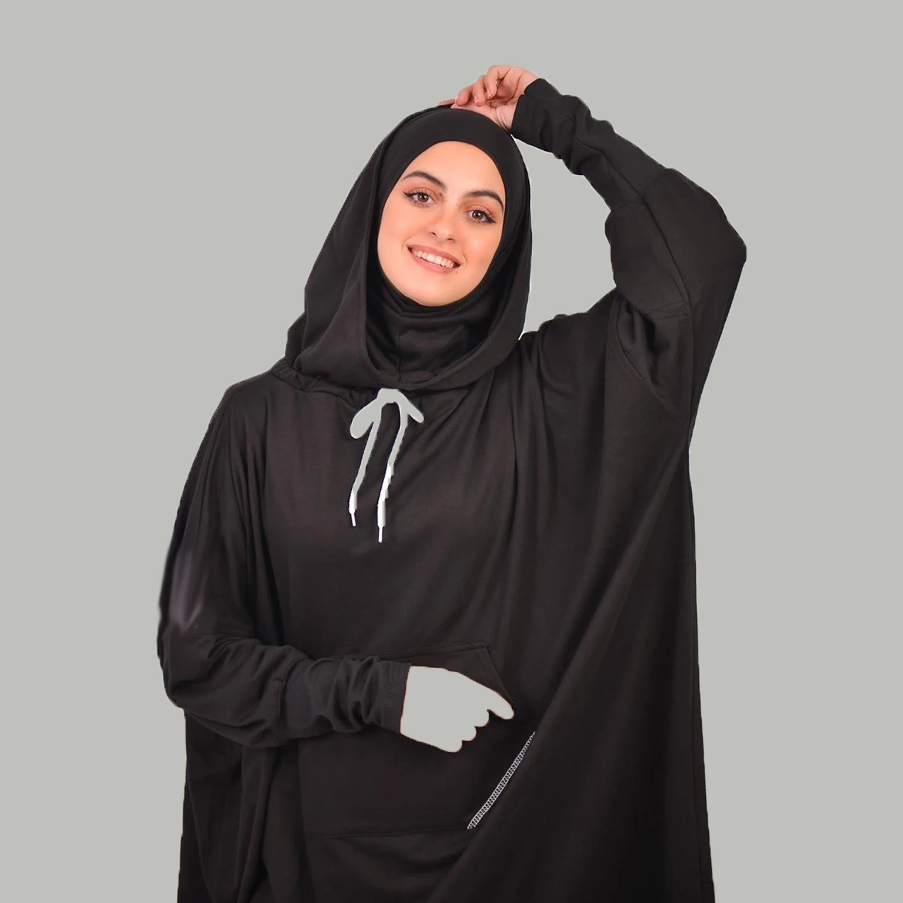 Imagem -05 - Terno Esportivo com Capuz Suave Feminino Vestido Muçulmano Hijab Roupa de Oração Eid Jilbab Abaya Khimar Longo Capa Completa Estiramento Suave Veste Grande