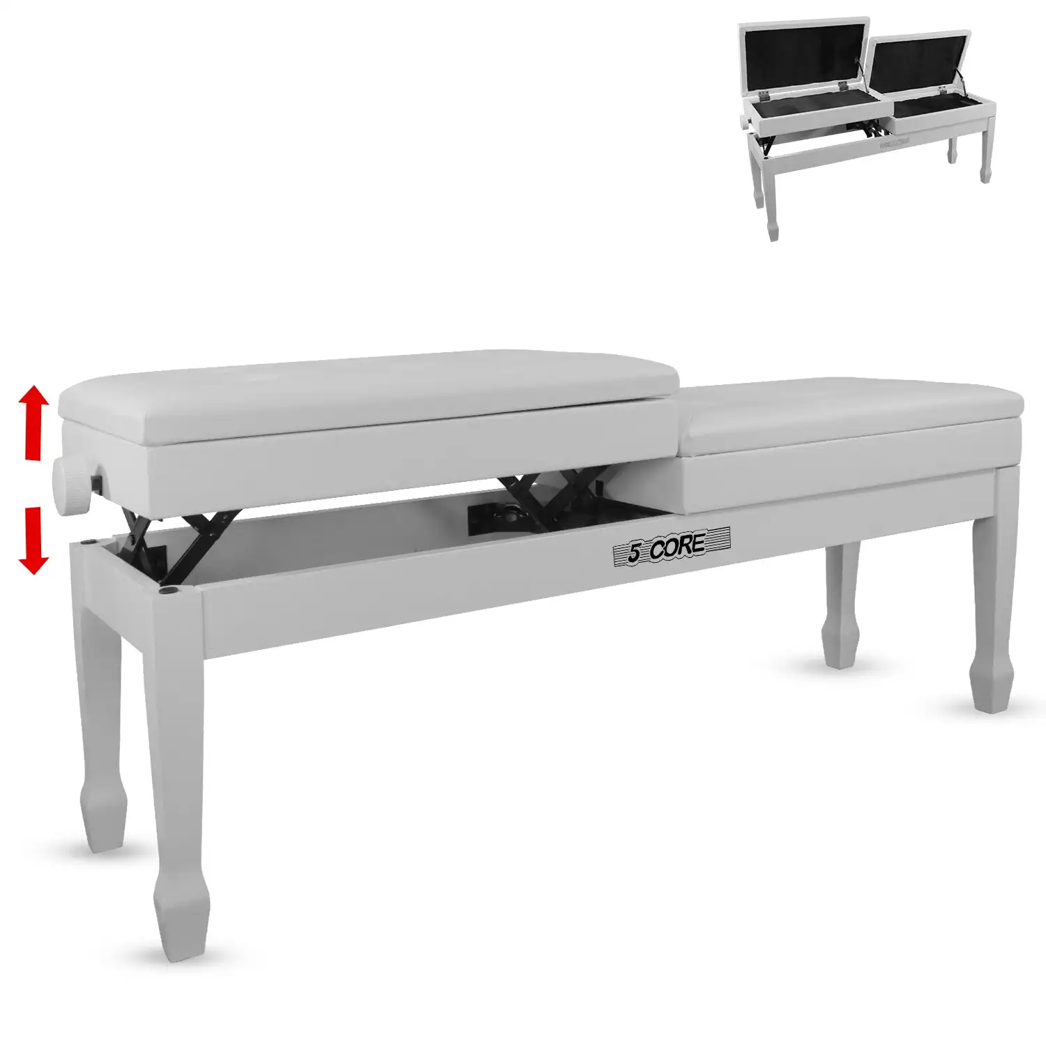 5 Core Duet Piano Bench 3.5 Inch Padded Cushioned Stool Wooden Heavy Duty Musician Chair w Storage PNB DT WH