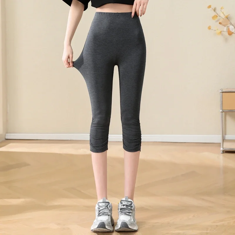 Women Plus Size Summer Modal Capri Leggings High Waist Stretch Slim Casual Daily Pants S-5XL