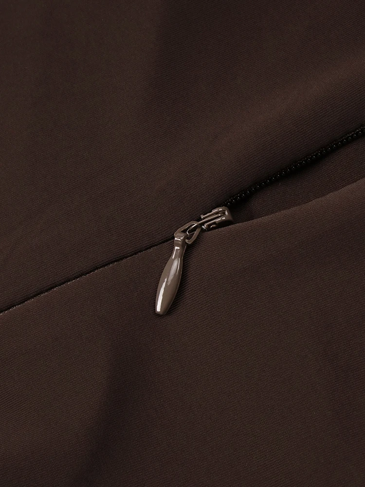 PB Abito lungo sexy con ritaglio marrone – Abito da sera elegante senza schienale Temperamento da donna Slim Night Club Cocktail Party Nuovi abiti