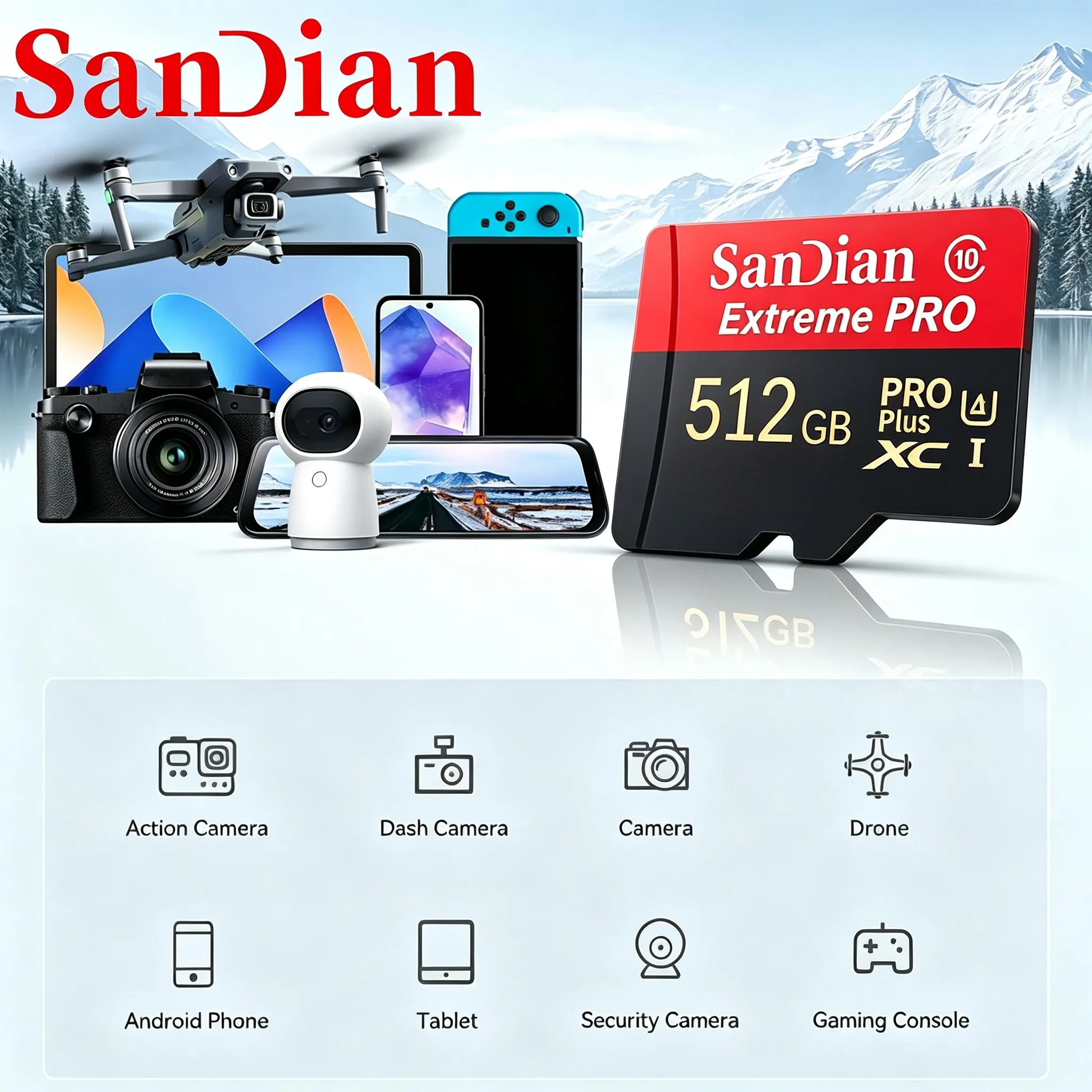 SD Cards TF Cards Micro TF SD Card 64GB 256GB 512GB Memory Card C10 Waterproof Stable Performance for Phone GoPro Smartphone