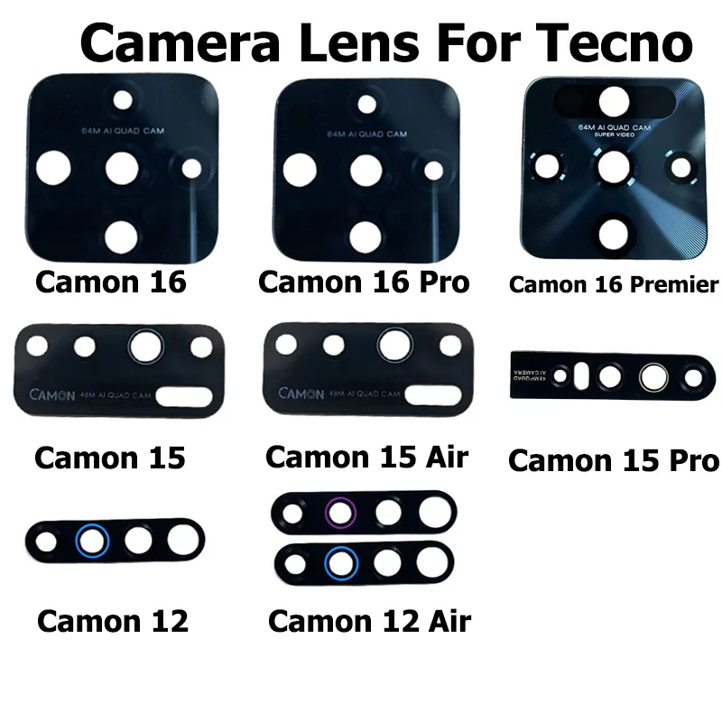 For Tecno Camon 15 CD7 Back Rear Camera Glass Lens With Glue Sticker For Tecno Camon 15 16 12 Air Pro Premier Replacement Cover