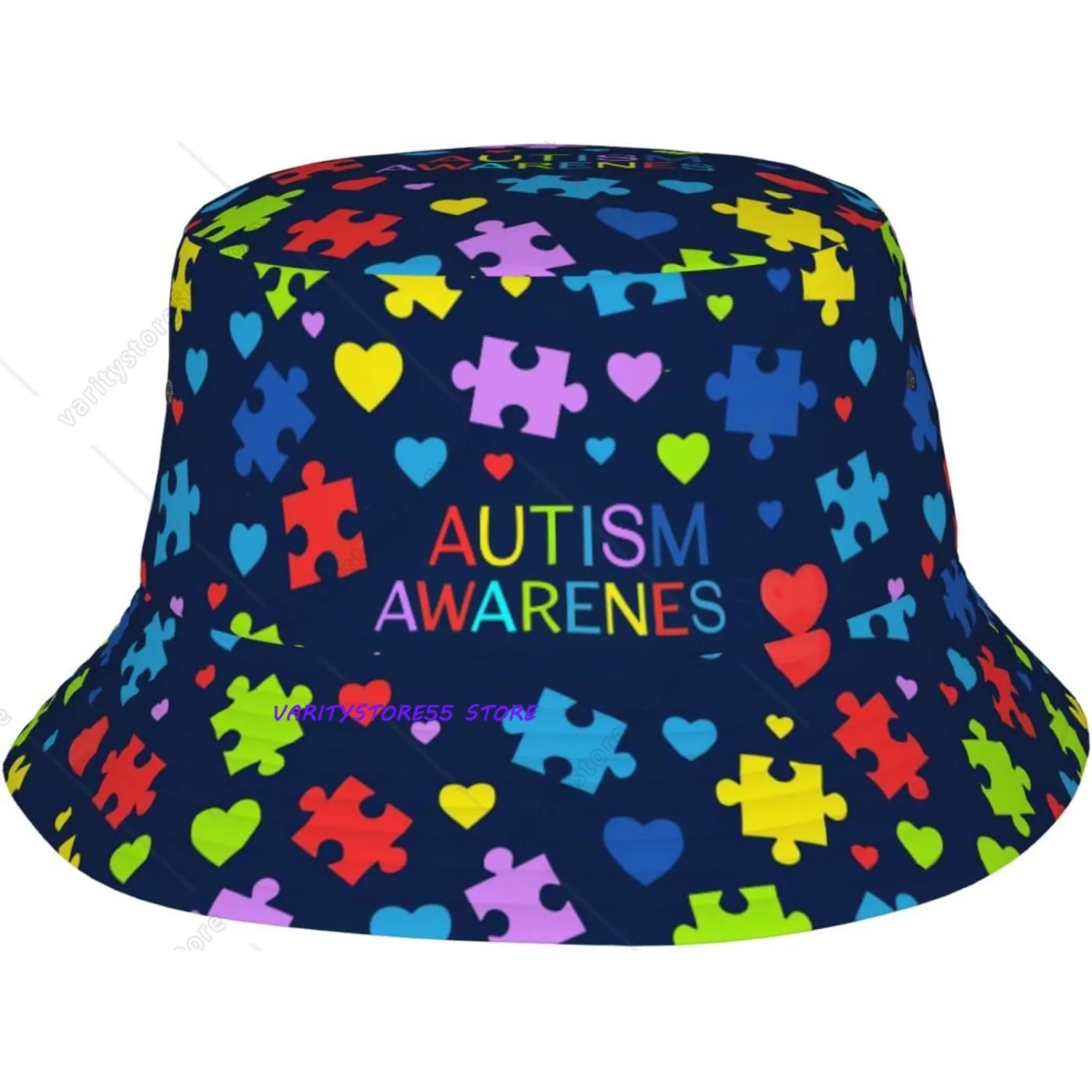 Autism Pattern Bucket Hat Sun Hat Outdoor Autism Awareness Hats for Men Women Beach Golf Fishing Cap
