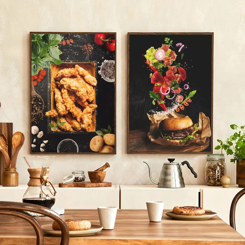 Kitchen Poster Fast Food Hamburg Fried Chicken Pasta Canvas Painting And Prints HD Picture Modern American Restaurant Home Decor