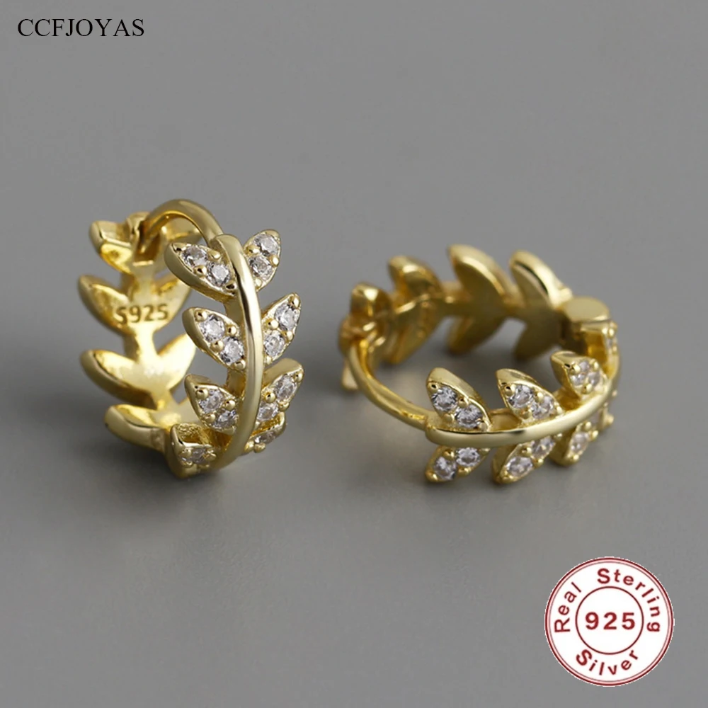 

CCFJOYAS 8.3mm 925 Sterling Silver Leaf-shaped Hoop Earrings European and American Zircon Leaf Earrings for Women Fine Jewelry