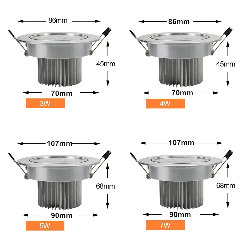 Rundes dimm bares Down light 3w/4w/5w/7w/9w/12w/18w LED-Deckens trahler eingebetteter Hochleistungs-Deckens trahler ac85-265V