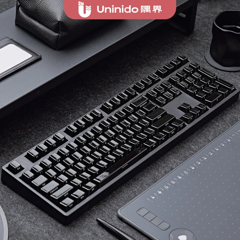 Uninido Ceramic Keycap Full Set Translucent Glossy Black Side Carving Cherry Profile Keycaps For 87/108 Keys Mechanical Keyboard