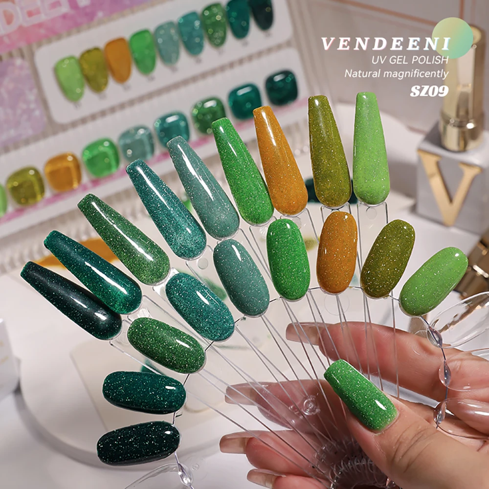 Vendeeni 9 Farben/Set Grüner Glitzer-Broken-Diamond-Gel-Nagellack TPO FREI Semi-Permanenter Glitzer-UV-LED-Gel-Lack mit Display – Detail 12