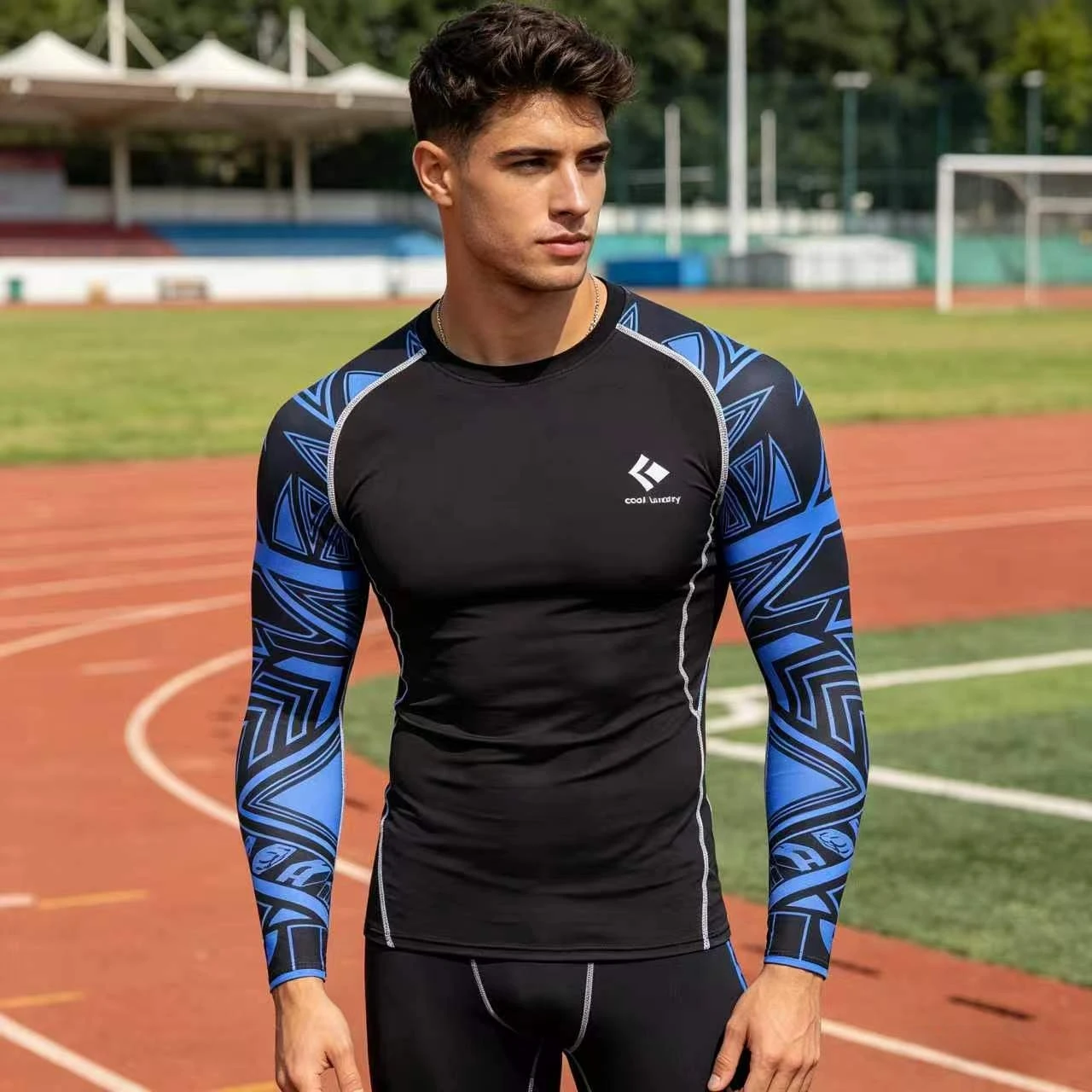 Men's Long Sleeve Solid Torso Printed Sleeve Compression Top Sublimation Anti-Pilling BJJ MMA Combat Outdoor Fitness Rashguard