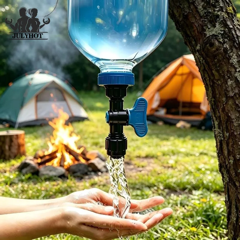 Universal Double Lock Bypass Valve Portable Water Tap Bottle Adapter Valve Camping Faucet Nozzle For Outdoor Picnic Hiking