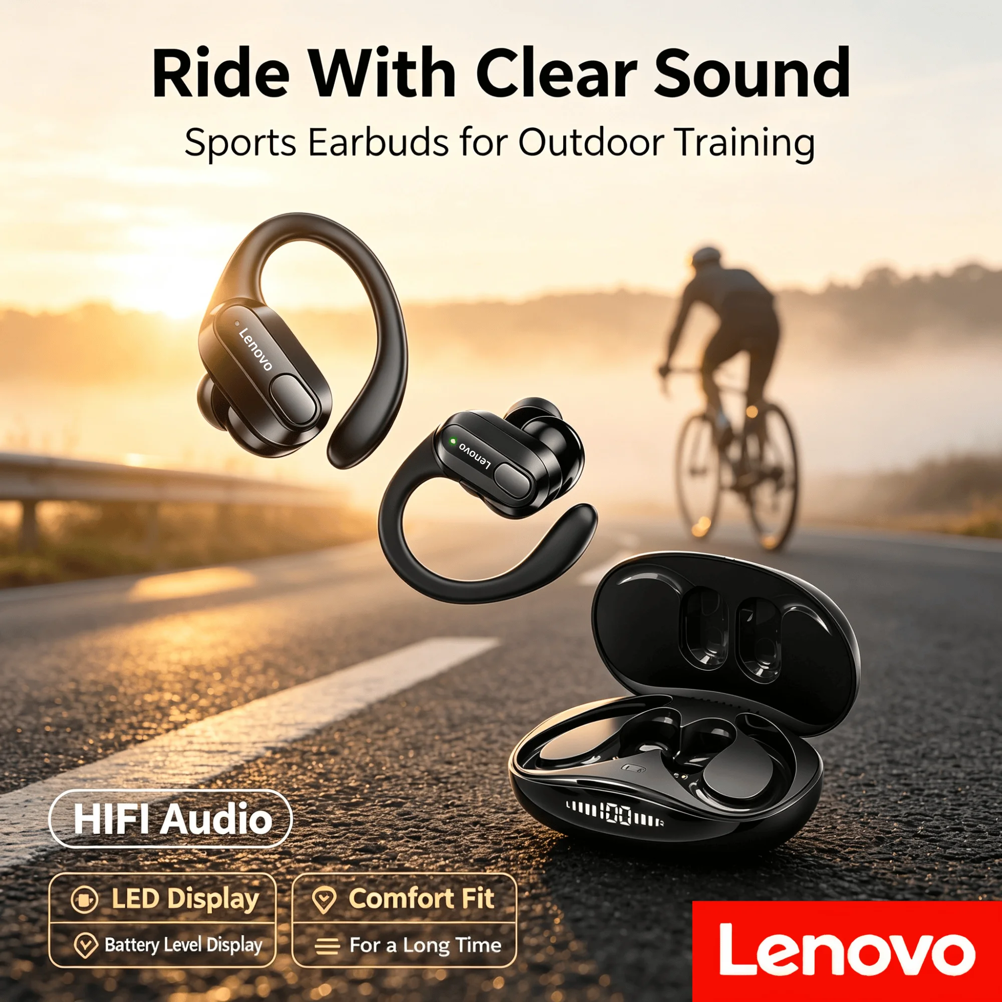 Lenovo XT80 Wireless Bluetooth Earphones Hi-Fi Stereo Sound Headsets Waterproof Comfort Fit Earbuds with Mic for Sports Gaming