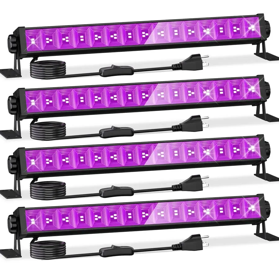 

Pack LED 42W Black Lights, Blacklight Bars with PlugSwitch6ft Cord, Light Up 24x24ftx4, Blacklight for Glow Party, Fluorescent P