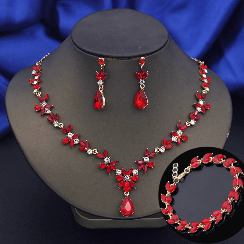 Exquisite 3 Pcs Fashion Jewelry Set for Women Bridal Wedding Bracelets Earrings and Necklace Sets Bride Costume Accessories