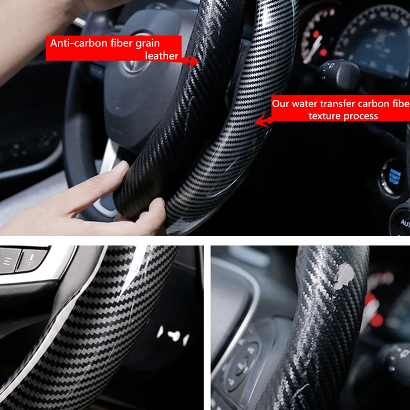 1Pair Car Steering Wheel Cover Carbon Fiber Non-slip For Mercedes Benz A B C E S Class W204 W205 W212 W213 W176 GLC CLA AMG W177