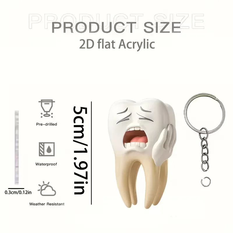 Llavero de dientes Kawaii, llavero plano de dibujos animados para coche, bolso, teléfono, regalo para enfermeras y niños