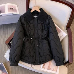 2024 Winter New Female Korean Down Cotton Jacket women Loose Mid Length Versatile Lapel Long Sleeved Cotton Jacket solid color