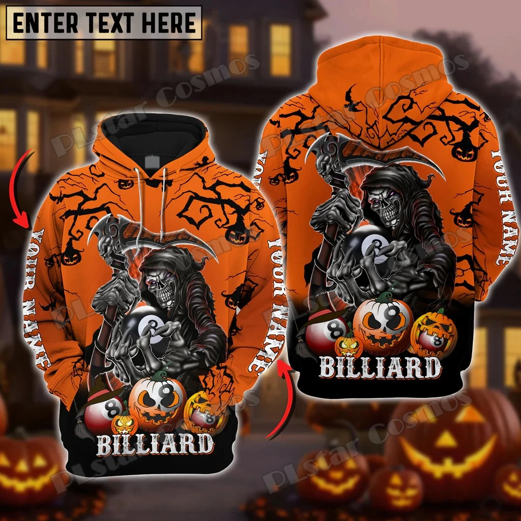 Billiards Halloween Grim Reaper Skull Personalized Name 3D Printed Men's Hoodie Autumn Unisex Streetwear Casual hoodies DK591