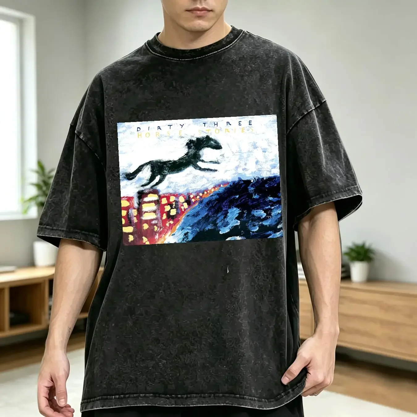 washed T Shirt DIRTY THREE horse stories vinyl cd cover SMALL MEDIUM LARGE or XL long short sleeves vintage Washed Slightly