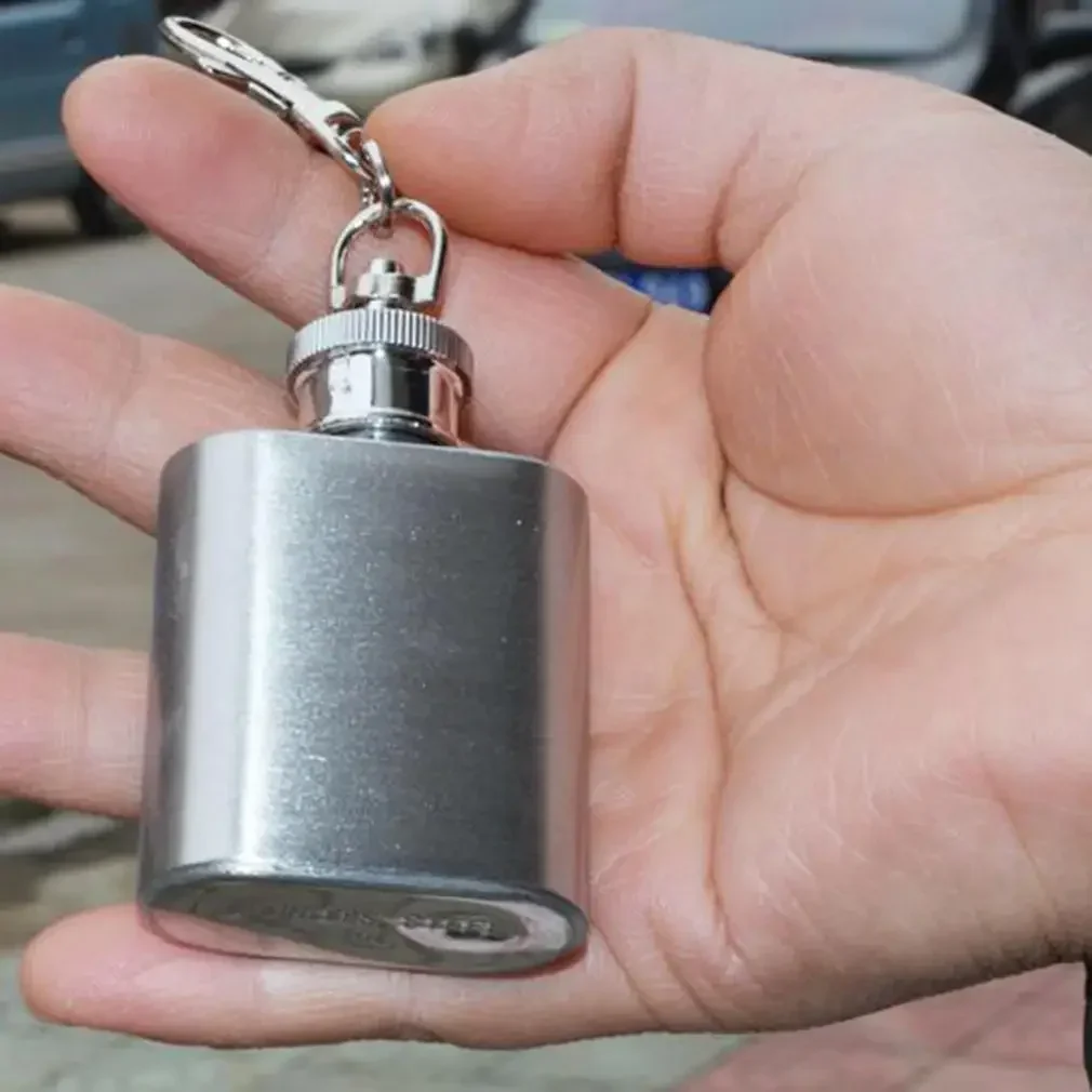 Portable 1oz Mini Stainless Steel Hip Flask with Keychain for Alcohol
