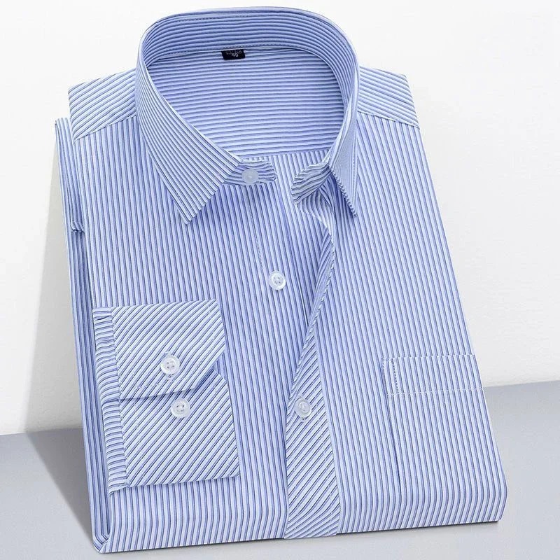 Long Sleeve Striped Branded Cotton Shirts for Men Shirt Male Shirt Business Casual Gray Blue Red Orange New Regular Fit